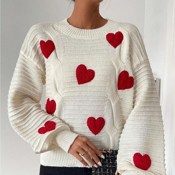 Chic Cream Sweater with Red Heart Details VALENTINES DAY❤️ - Picture 3 of 5